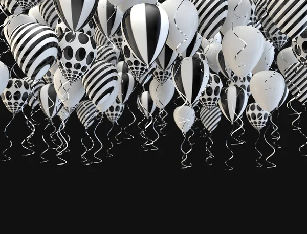 Elegante Heliumballons Fliegen Auf Schwarzem Hintergrund Für Ankündigungen Geburtstage Und — Stockfoto