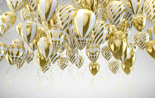 Balões Hélio Elegantes Voando Sobre Fundo Branco Para Anúncios Aniversários — Fotografia de Stock