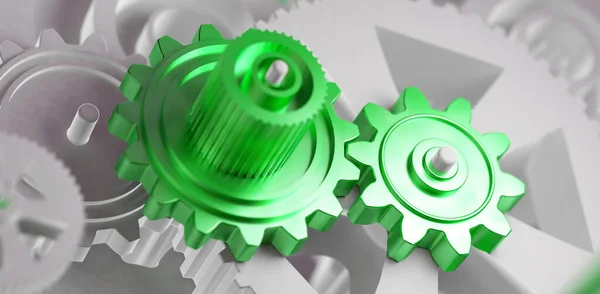 Metal Gear Mechanism Green Business Entrepreneurial Process Ecology Background Process — Stock Photo, Image