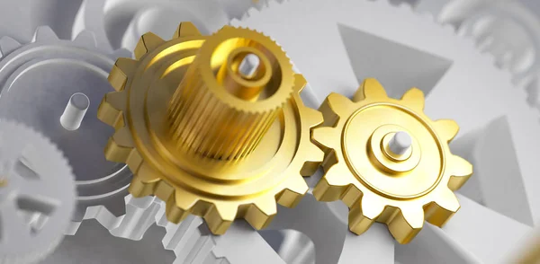 Mecanismo Engrenagem Metal Ouro Para Negócios Processo Empresarial Melhoria Processo — Fotografia de Stock