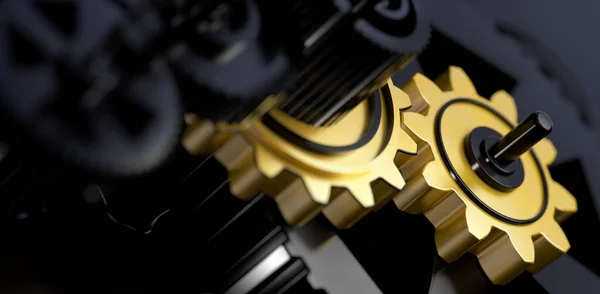 Gold Metal Gear Mechanism Business Entrepreneurial Process Process Improvement Concept — Stock Photo, Image