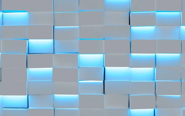 几何形状和蓝色霓虹灯的现代照明空白背景 白色光滑的科技背景 3D说明 — 图库照片