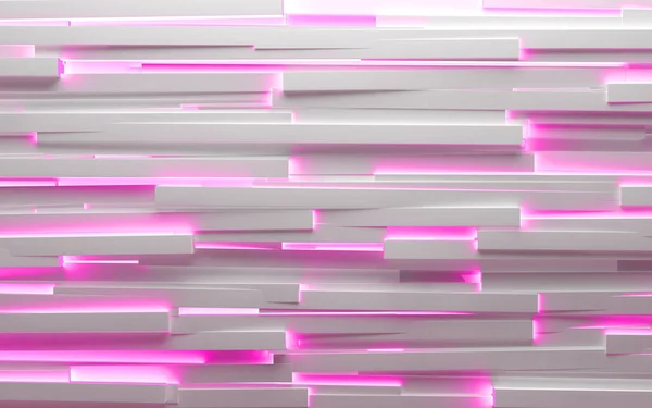 幾何学的な形状とピンクのネオン現代的なライトの背景が空白です 白い光沢のある技術的および科学的背景 3Dイラスト — ストック写真