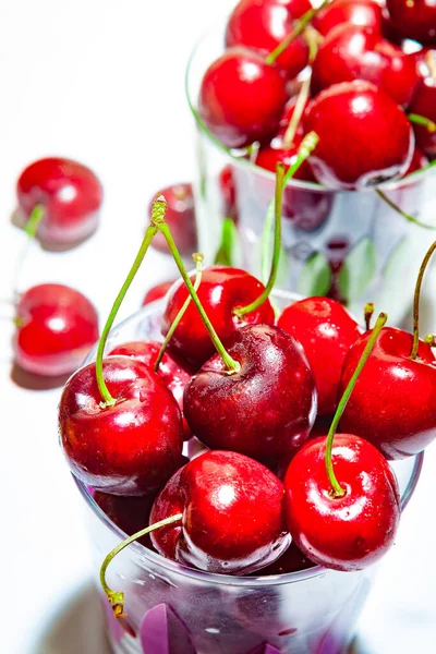 Fresh Seasonal Fruit White Background Bowl Fresh Cherries — Stock Photo, Image
