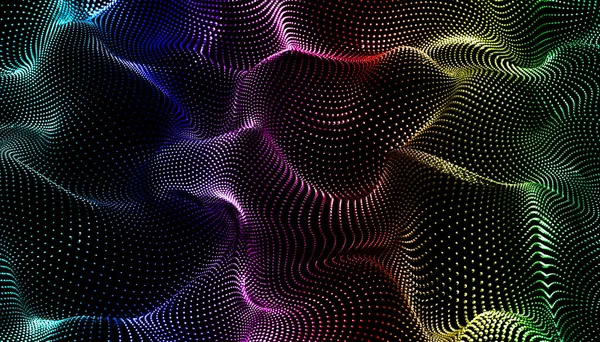 带色散的波状网眼或网眼 抽象的彩色背景 音乐波浪风格 3D插图 — 图库照片