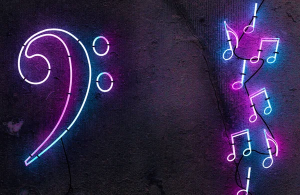 Leuchtende Leuchtreklamen Bunte Plakate Leuchtende Banner Illustration Neonfarbenes Notenschild Party — Stockfoto