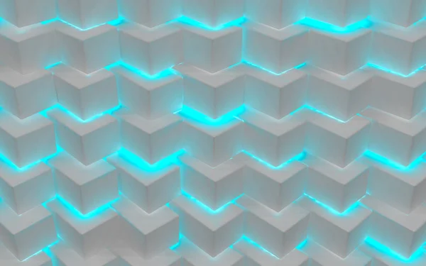 幾何学的な形状と青いネオン現代的なライトの背景が空白です 白い光沢のある技術的および科学的背景 3Dイラスト — ストック写真