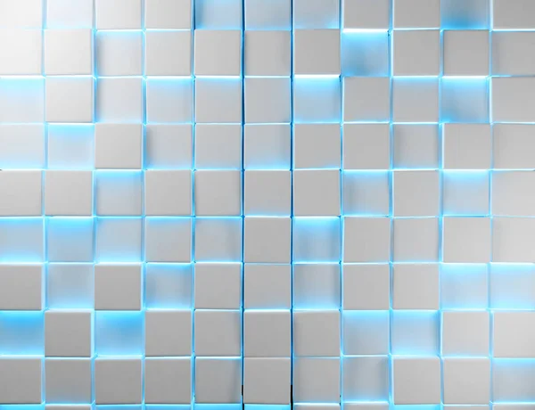 幾何学的な形状と青いネオン現代的なライトの背景が空白です 白い光沢のある技術的および科学的背景 3Dイラスト — ストック写真
