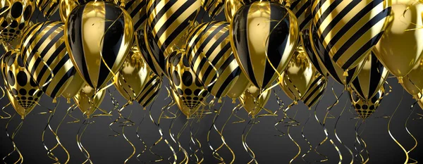 Elegant Helium Balloons Flying Black Background Announcements Birthdays Invitations Illustration — Stock Photo, Image
