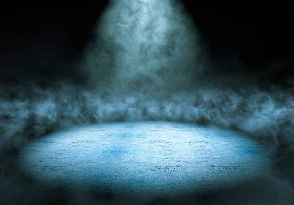 Zemin Arka Plan Spot Işıklarıyla Aydınlatılıyor Boş Karanlık Oda Sis — Stok fotoğraf