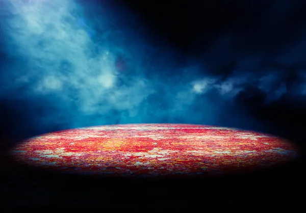 Внутрішня Підлога Фон Стіни Освітлені Прожектором Порожня Темна Кімната Туман — стокове фото