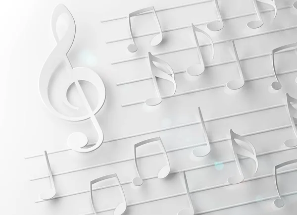 交响乐和古典音乐的抽象概念 三重唱 白色的乐谱 音乐笔记和歌曲背景 3D插图 — 图库照片