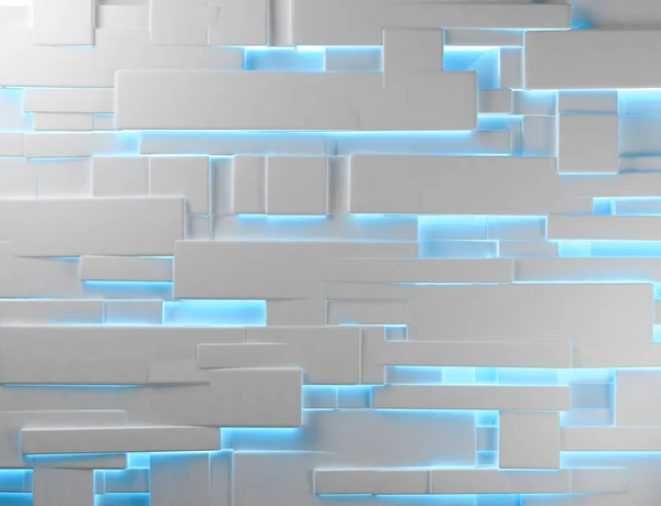 Geometrische Vormen Blauwe Neon Moderne Lichten Blanco Achtergrond Witte Glanzende — Stockfoto