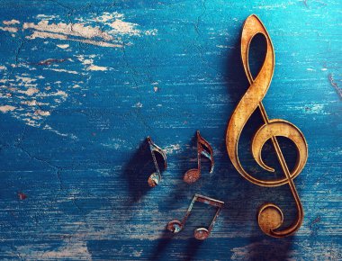 3 boyutlu müzik notaları ve soyut müzik notalarının işaretleri. Şarkılar ve melodi konsepti. Müzik arka planı tasarımı..