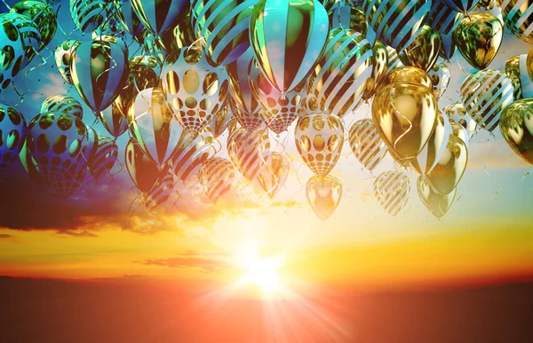 Dreamscape Livre Balões Balões Coloridos Voando Sobre Pôr Sol Sky Imagens De Bancos De Imagens Sem Royalties