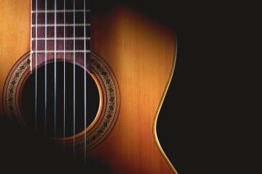 İspanyol gitarı ve müzik geçmişi. Spanish kültürü. Klasik gitar detayı..