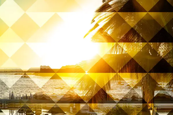 Sonnenuntergang Himmel Und Palmen Blick Vintage Stil Sommer Panorama Hintergrund Stockbild