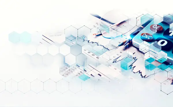 白と青の色で幾何学的な形状 未来回路の高いコンピュータネットビジネスの背景 テクノロジーと財政の背景 3Dイラスト ストックフォト