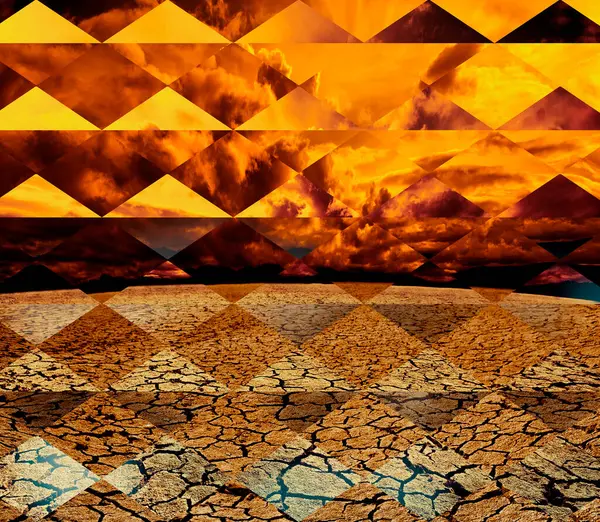 地球温暖化と干ばつ抽象的なデザインや構成の景色 乾燥した土壌と嵐の風景 砂漠と曇った空 ロイヤリティフリーのストック写真
