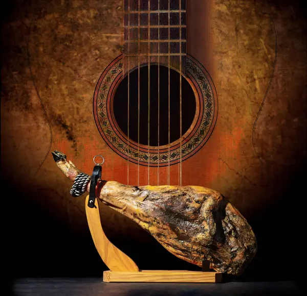 Slicing Spanish Beric Ham Design Spanish Jamon Spanish Guitar Traditional — Stock Photo, Image