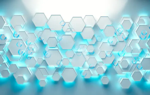 Geometría Formas Luces Modernas Neón Azul Fondo Blanco Blanco Brillante Imágenes de stock libres de derechos