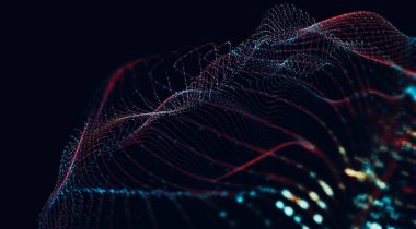 Şablon çizgileri ve geometrik şekillerle donatılmış teknoloji ve bulut bilgisayar konsepti. 3d illüstrasyon.