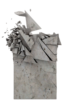 Kırık şekil ve taş veya çimento top 3D kırık blok.