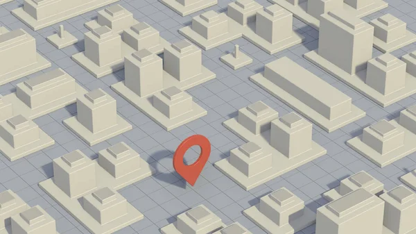Mapa Miasta Budynkami Pin Lokalizacji Koncepcja Aplikacji Nawigacyjnej Gps Renderowanie — Zdjęcie stockowe