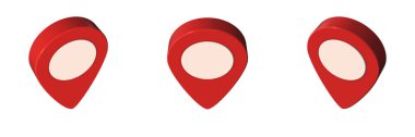 map pin, pointer, transparent background, left, front and right view (3d render)