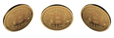 cryptocurrency bitcoin, left, front and right view, transparent background (3d render)
