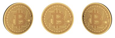 cryptocurrency bitcoin, left, front and right view, transparent background (3d render)
