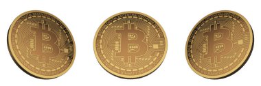 cryptocurrency bitcoin, left, front and right view (3d render)