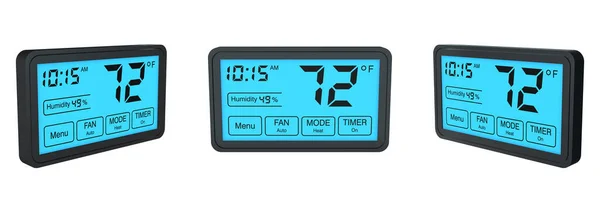 Digital Programmable Thermostat White Background Left Front Right View Render — Stock Photo, Image
