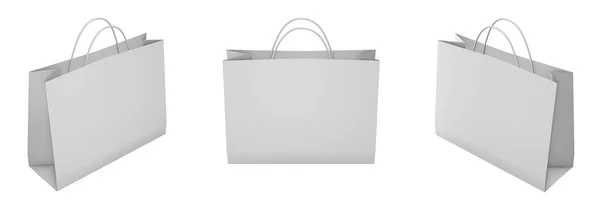 Beyaz Arkaplanda Beyaz Alışveriş Torbası Sol Sağ Görünüm Render — Stok fotoğraf