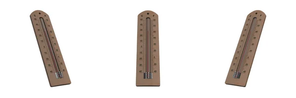 Termometro Domestico Una Base Legno Sfondo Trasparente Vista Sinistra Anteriore — Foto Stock