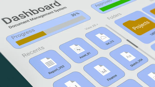 Dashboard Dokumentenmanagement System Software Diagramme Und Statistiken Dokumenten Corporate Business — Stockfoto