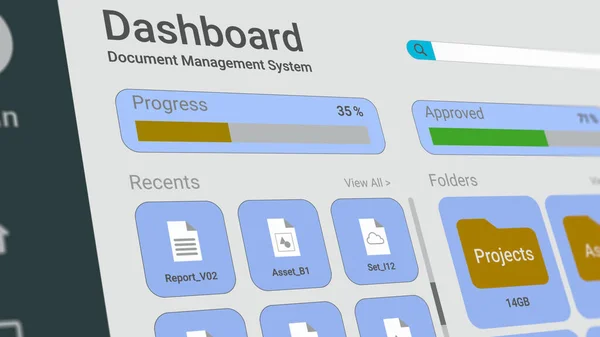Dashboard Software Sistema Gerenciamento Documentos Gráficos Estatísticas Sobre Documentos Negócios — Fotografia de Stock