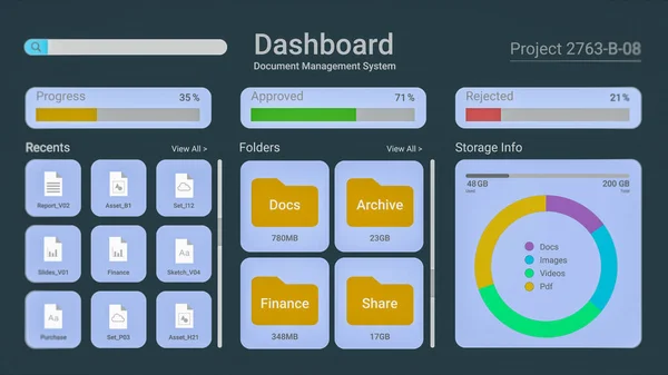 Dashboard Document Management System Software Charts Statistics Documents Corporate Business — Stock Photo, Image