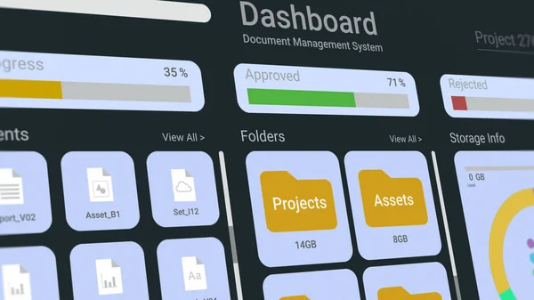 Dashboard Document Management Systeem Software Grafieken Statistieken Documenten Zakelijke Digitale — Stockfoto