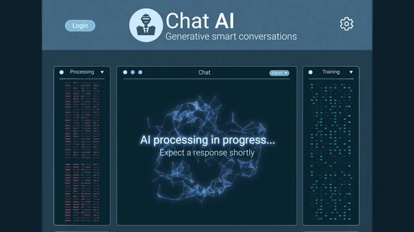 Gelecekçi Sohbet Kullanıcı Arayüzü Yapay Zeka Sistemi Bir Robotla Sohbet — Stok fotoğraf