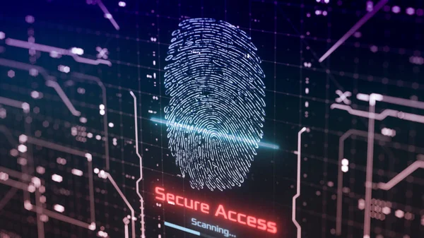 Biometrische Toegang Animatie Scannen Vingerafdruk Cyber Security Concept Render — Stockfoto