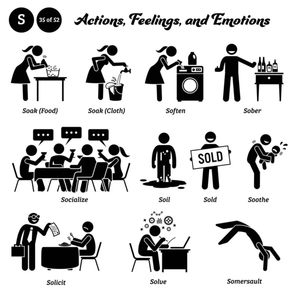 Stick Figure Human People Man Action Feelings Emotions Icons Alphabet — 图库矢量图片