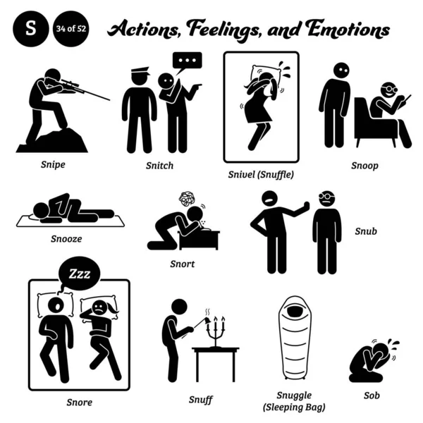 Stick Figure Human People Man Action Feelings Emotions Icons Alphabet — 图库矢量图片