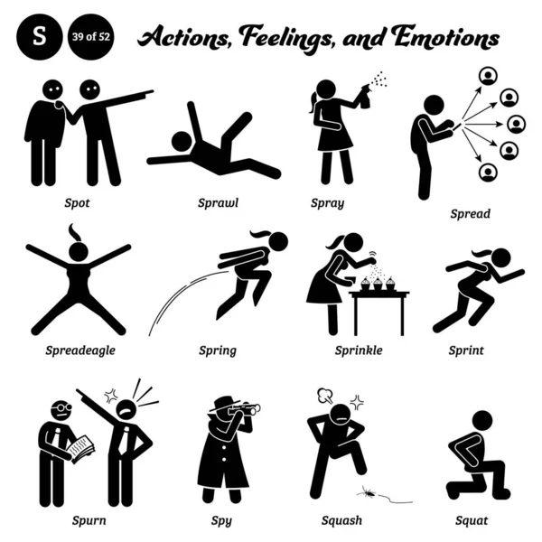 Stick Figure Human People Man Action Feelings Emotions Icons Alphabet Wektory Stockowe bez tantiem