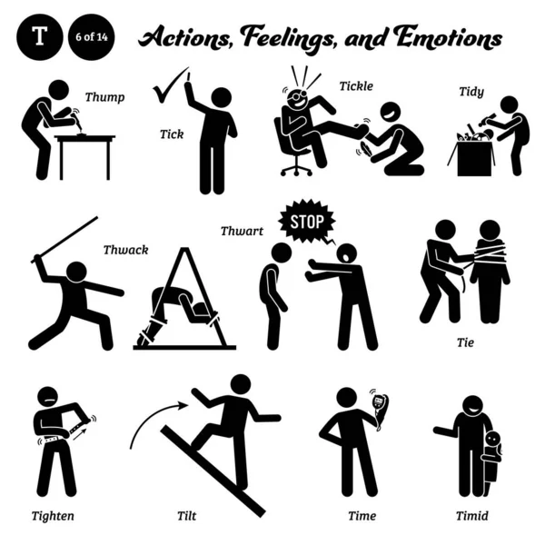 Stick Figure Human Man Action Feeling Emotion Icons Alphabet Thump - Stok Vektor