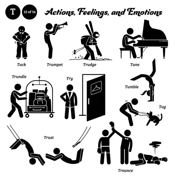 Çubuk Insan Figürü Aksiyon Duygu Duygu Simgeleri Trudge Trompet Tuck Stok Illüstrasyon