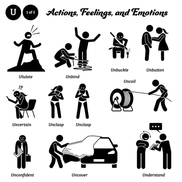 Stick Figure Human Man Action Feeling Emotion Icons Alphabet Ululate - Stok Vektor