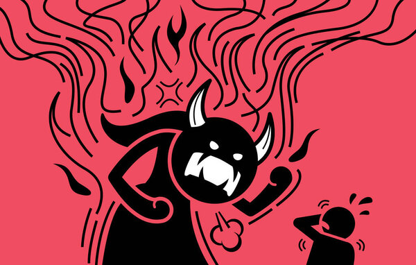 Angry woman became a monster and scolding someone. Vector illustration concept of anger, rage, emotion, frustration, bad temper, and furious. 