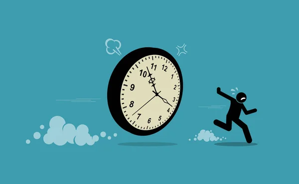 Homem Perseguindo Pelo Tempo Relógio Fugindo Ilustração Vetorial Retrata Conceito —  Vetores de Stock