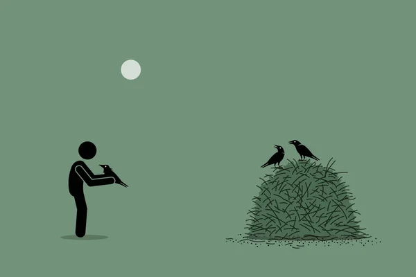 Pták Ruce Cenu Dvou Buši Vektorová Ilustrace Znázorňuje Koncept Vděčnosti Royalty Free Stock Ilustrace